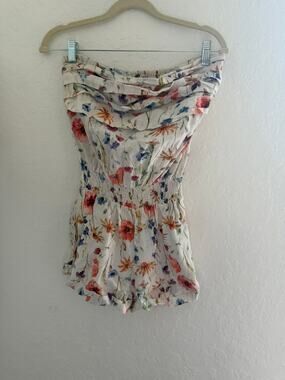 Idillio Positano Floral Strapless 100% Linen Romper Size Small